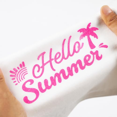 Image of RENLITONG Dark Glitter Pink Iron on Vinyl - 12Inch by 5ft Roll HTV Heat Transfer Vinyl for T-Shirt HTV Rolls for All Cutter Machine - Easy to Cut & Weed for Heat Transfer Design