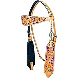 HILASON Western Horse Headstall Bridle American Leather Tan Floral Carved | for Horses Headstalls