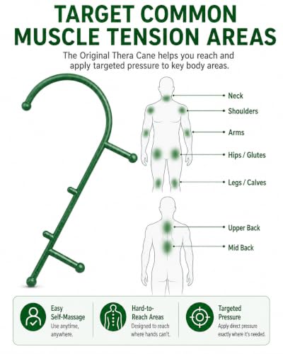 Image of Thera Cane Massager (Green, Single) | Thera Cane Self-Massage Tool for Deep Muscle Pain Relief