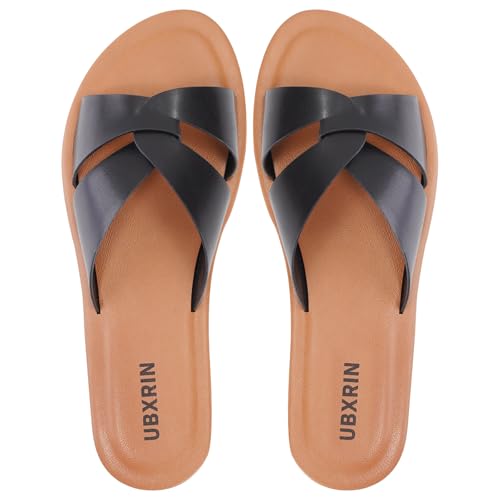 UBXRIN Womens Minimalist Memory Foam Comfortable Slide Sandals Summer Casual Soft Leather Flat Slippers3