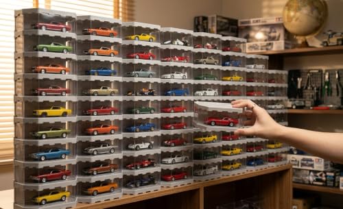 Image of Zebra Polymers Stackable Vertical Display Rack for Die Cast & Scale Models (1:43 /1:32 /1:34 /1:44) | Modular Wall Mount Organizer for Collectible, Miniatures Hot Wheels (5 Rack)