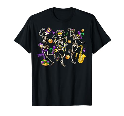 Dancing Skeleton Mardi Gras Carnaval Fat Tuesday Louisiana T-Shirt
