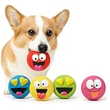 Squeaky Dog Toys Set for Small Dogs 5 Pack, Latex Emoji Ball Chew Toys for Puppies, Durable Indoor Fetch Toys with Funny Faces, Non-Toxic XS Size Dog Toy for Interactive Play and Training