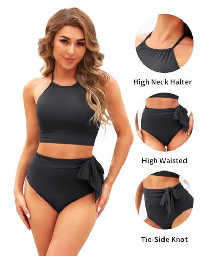 Model wearing Tempt Me Women's High Waist Bikini Set.