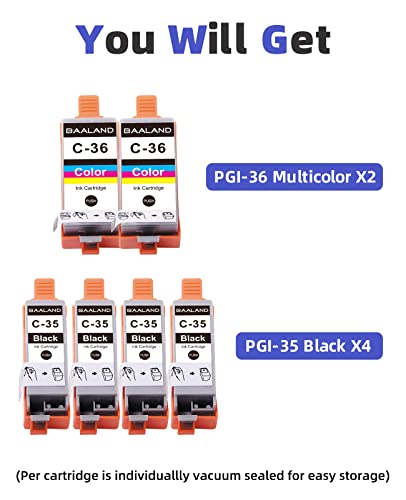 Compatible Canon 35 36 Ink Pgi-35 Cli-36 Canon Pixma Ip110 Tr150 Ink Cartridges Repalcement For Canon Pixma Ip110 Tr150 Ip100 Mini260 Mini320 Printer (4X Pgi35 Black, 2X Cli36 Color 6-Pack) #TOP5
