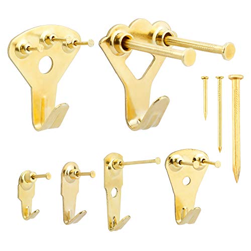 205 Pcs Professional Picture Hangers, Gold Color Picture Photo Frame Hooks Hanging Kit