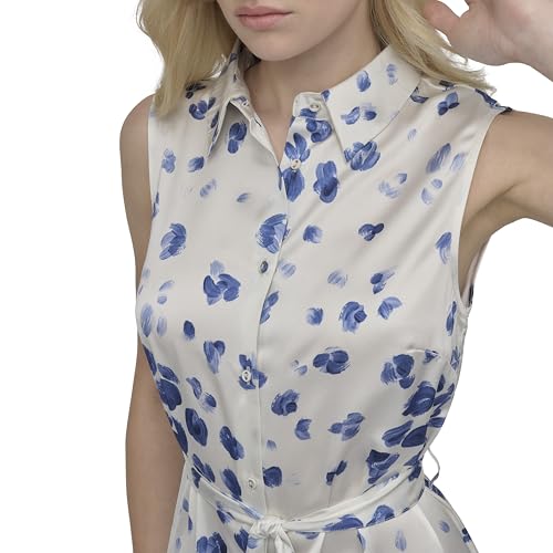 Image of DKNY Women's Satin Sleeveless Collared Button Front Midi Shirtdress
