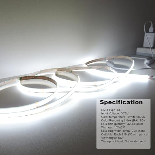 Tira de LED COB regulable Blanco brillante 6ft y 24v 16.4ft miniatura 7