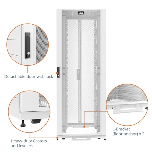 Image of Tecmojo 42U Server Rack Cabinet - PRE-Assembled 32inch Width 43inch Depth IT Network Equipment Cabinet Rack Enclosure with Casters - 3000lbs Weight Capacity, White