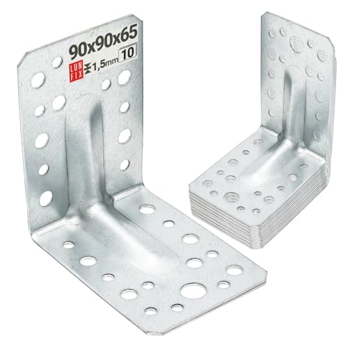 10 Stück Schwerlast Winkelverbinder mit Sicke 90x90x65 mm aus verzinktem Stahl - Metall Winkel Verbinder mit Rippe für Holzverbinder, Holzbau, Zaun, Möbelbau - Winkeleisen mit Lochung 10 Stück Schwerlast Winkelverbinder mit Sicke 90x90x65 mm aus verzinktem Stahl - Metall Winkel Verbinder mit Rippe für Holzverbinder, Holzbau, Zaun, Möbelbau - Winkeleisen mit Lochung