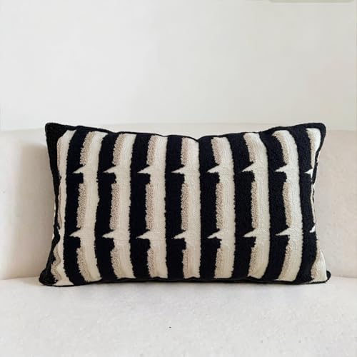 Mussepera 20"x20" Black Cream Stripe Tufted Pillow Covers Luxury Geometric Accent Pillows Soft Woven Decorative Pillow Cases for Couch, Sofa, Bedroom Décor (Black, 20"×12")