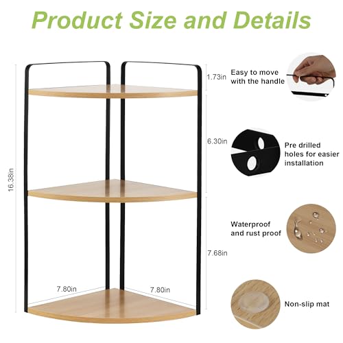 Image of 3 Tier Corner Bathroom Counter Organizer, Countertop Organizer, Makeup Organizer Countertop, Bathroom Storage Sink Shelf, Wooden and Metal Counter Shelf (Large Capacity-Rustic Walnut)