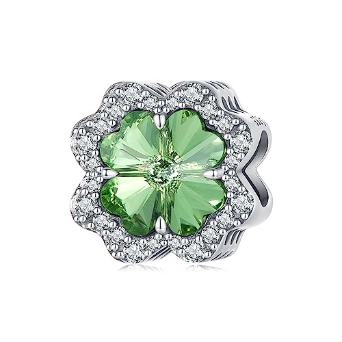 Charm Ciondolo Foglia Fiore di Quadrifoglio per Bracciale Pandora - Gioielli in Argento Sterling 925 Regalo di San Valentino per Famiglia e Amici