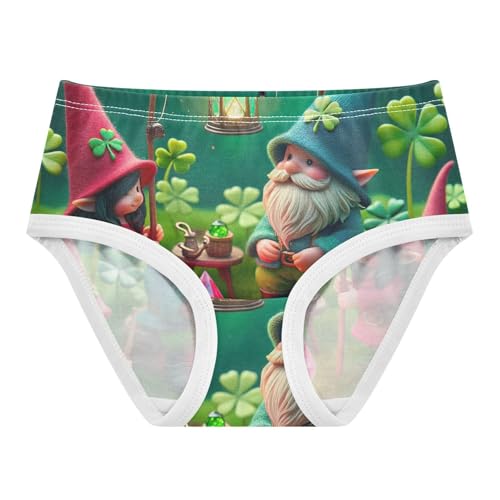 Toddler Panties, St. Patrick's Day Clover Gnome Green Cotton Underwear for Girls, 2–8 Years