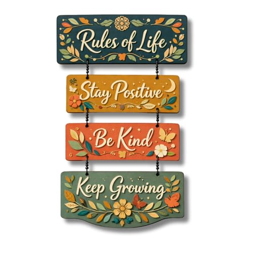 Image of Giftoday Wooden Hanging Wall Decor Sign for Home | Motivational, Spiritual, Garden & Quote Wall Hanging Plaque for Living Room, Bedroom, Entryway & Office Decor (Rules of Life Motivational)