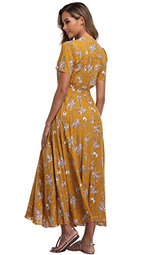 Image of VintageClothing Women's Floral Maxi Dresses Boho Button Up Split Summer Casual Long Dress Beach Party Dress
