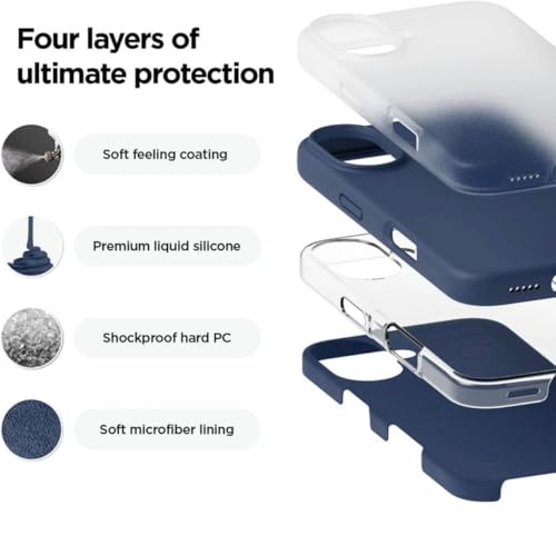 Image of Premium Liquid Silicone Case for iPhone 16 Plus - Slim Full Body Protective Back Cover with Soft Microfiber Lining, Anti-Slip Grip Scratch Resistant Phone Case (Dark Blue)