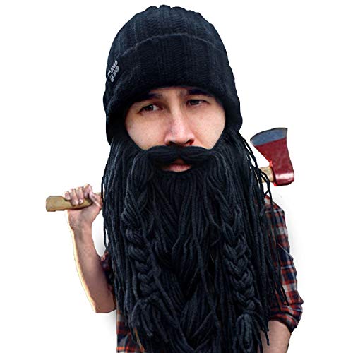Beard Head Barbarian Roadie Beanie - Original Handmade Knit Hat and Removable Black Beard
