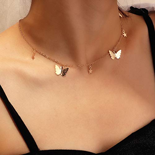 Aularso Boho Short Necklaces Chain Gold Butterfly Pendent Necklaces Star Choker Necklaces Jewelry for Women and Girls