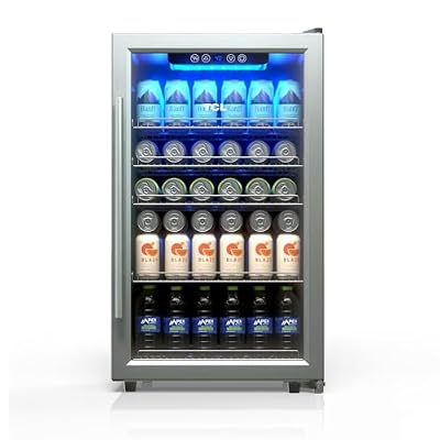 TCL 132 Can 4.24 Cu Ft Beverage Cooler, Freestanding Mini Fridge with Glass Doors, Removable Shelves, Digital Controls & LED Lighting for Water, Soda, Energy Drinks