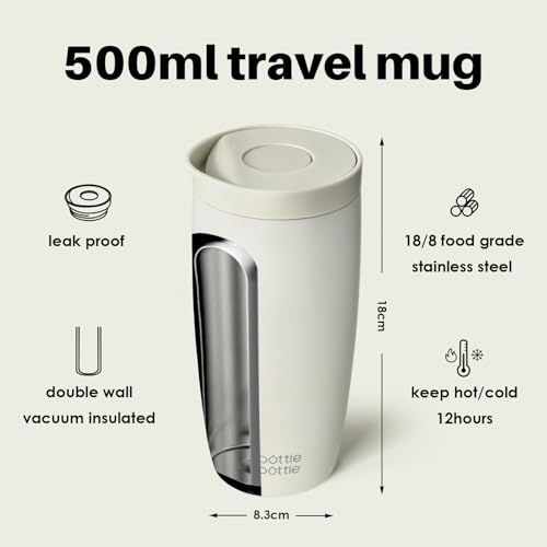 BOTTLE BOTTLE Thermobecher 500ml To Go – Premium Isolierbecher aus Edelstahl, auslaufsicher, BPA-frei, Quick-Press-Verschluss… – Ansicht 3