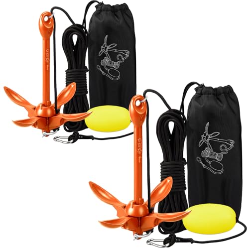 Image of Lounsweer 2 Pack 1.5 /3.5 lb Marine Kayak Anchor Kit Folding Grapnel Anchor Kit Boat Kayak Fishing Accessories for Small Boats Kayaks Canoe Paddle Boards