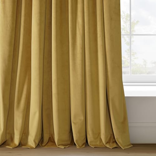 HPD Half Price Drapes Signature Velvet Thermal Blackout Curtains for Living Room 96 Inch Long (1 Panel) Rod Pocket Insulated Blackout Curtains for Bedroom Window Curtains, 50W x 96L, Fool's Gold