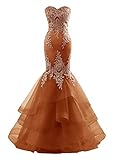 Mermaid Prom Dresses Plus Size Tulle Embroidery Formal Dresses for Women African Sleeveless Lace Appliques Sweetheart Evening Dress Burnt Orange-20