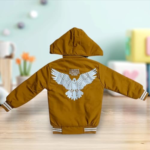 Image of Hooded Bomber Eagle Print Jacket for Kids (Black)