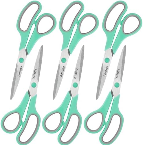 Aqua Sky 6 Scissors Bulk, Rkqoa 8″ All Purpose Scissors Pack – High Performance and Designed for Comfort and Cutting – Sharp to Cut but Soft to Hold. Perfect for Art, Crafts and the Office