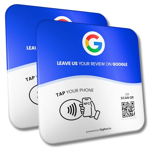 DIGIFEEL Review Tap Card for Google reviews – NFC + QR Code Sign – Boost Customer Feedback Plate for Business – Compatible with All Phones (Multicolor, 2 Plates)