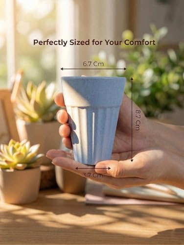 Image of HuskMade Eco-Friendly Tea Cup Set of 4 | Kulhad Style Coffee & Tea Mugs | 140 ml Unbreakable, Stain-Free, Heat Resistant, Reusable, Microwave Safe | Rice Husk & Bamboo Fibre Material | Light Blue