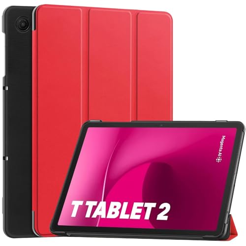 GIOPUEY Hülle Kompatibel mit Telekom T Tablet 2 10.1 Inch 2025, Flip Hülle [Bracket-Funktion] 360° Schutz - Rot