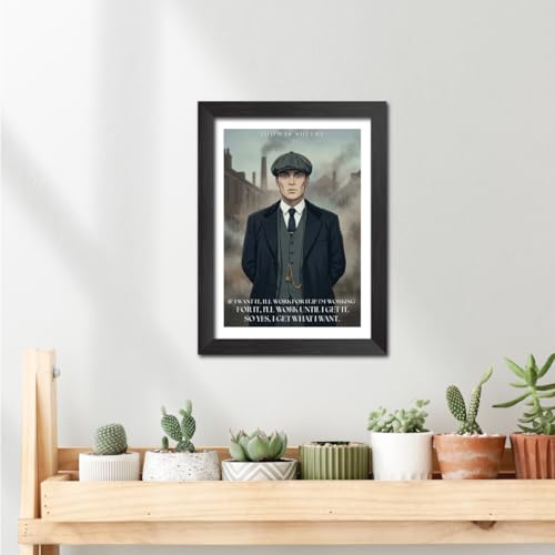 Image of TenorArts Peaky Blinders Movie Posters Thomas Shelby Vector Art Photo Frame Painting With Dark Wooden Texture (12inches x 9inches)
