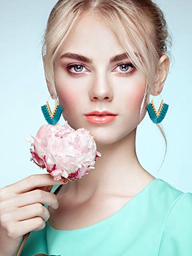 9 Pairs Statement Tassel Earrings Bohemian Fringe Earrings Handmade Silky Lightweight Geometric Triangle Drop Earrings For Women Girls() #TOP5