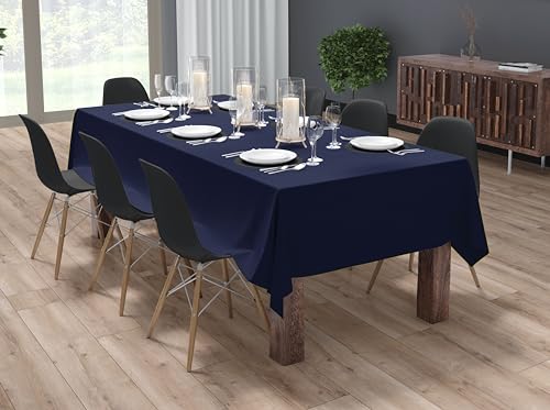 Image of HOME COLORS.IN Cotton Plain 10 Seater Table Cover - Machine Washable - Durable - Dining Table Cloth - 60 x 108 Inch - Navy Blue