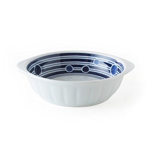Hasami Ware Gratin Dish / Small Bowl with Handle, Dot Border, Approx. W 6.7 x D 5.5 x H 1.7 inches (17 x 14 x 4.2 cm), 12.8 fl