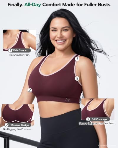 Image of FITTIN Supportive Sports Bra for Large-Bust: 12-Hour Zero-Pressure Comfort | Full Coverage No Spillage Comfortable Fit Padded Racerback Sports Bras for Yoga Gym for C-DDD Cup Plus Size Women