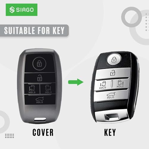 Image of SIAGO TPU Key Cover and Round Key Chain Compatible with KIA Carnival 5 Button Flip Key (Grey)