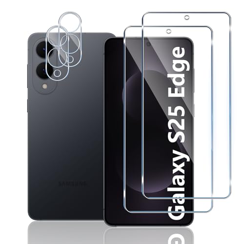 TUTUO Protector de Pantalla para Samsung Galaxy S25 EDGE 5G, [2+2 Piezas] Cristal Templado + Protector de Lente de Cámara, 9H Dureza Film HD Vidrio Templado, Sin Burbujas, Antiarañazos