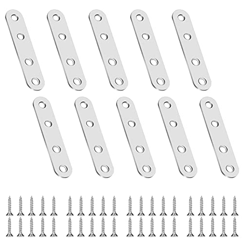 Preisvergleich Produktbild Flachverbinder, 10 Stück Lochblech Edelstahl Lochplatte Metallplatte Flachstahl Holzverbinder Metallverbinder Flache Ecke Bracket 76 x 16mm Innen Außenbereich Stahlverbinder Flacheisen mit Schrauben