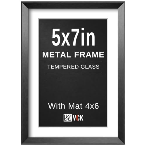 Image of VCK 5x7 Metal Black Picture Frames with Mat for 4x6 Photo or 5x7 without Mat, Aluminum Photo Frame with Tempered Real Glass, Tabletop or Wall Hanging
