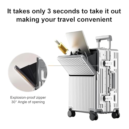 2-Piece Hardshell Zipperless Luggage Set, 20/26" Aluminum Frame Hardshell Spinner Luggage, Airline Approved Carry-On Luggage, TSA Lock, 360° Quiet Wheels With Cup Holder (silver)3
