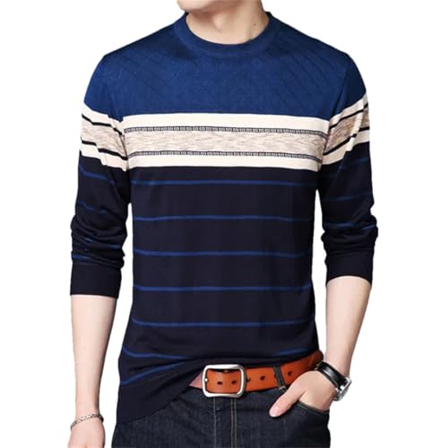 Men Striped Knit Pullover Long Sleeve Sweater Casual Lightweight Autumn Daily Outfit
