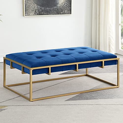 Best Master Anika Navy Blue Velvet Rectangular Ottoman