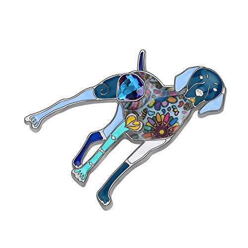 Image of WEVENI Enamel Alloy Rhinestone Great Dane Dog Brooch Pins Scarf Suit Dress Jewelry Gifts for Women Lady Girl (Blue)