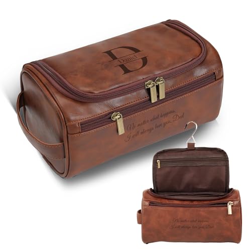 Easycosy Personalized Toiletry Bag for Men, Engraved with Name & Text, Leather Men's Toiletry Bag for Traveling, Travel Essentials Customized Gifts for Him Boyfriend Fiance Husband Men