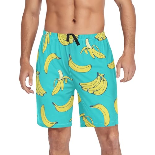 Eionryn Yellow Bananas Teal Blue Mens Pajama Shorts Men's Pajama Bottoms Soft Sleepwear S2