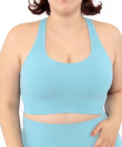 LEELA LAB Sujetador Deportivo Mujer Talla Grande, Línea Básica, Ofrece Soporte sin Apretar, Fabricado en Microfibra Transpirable con Tecnología Seamless - Made in Italy (Aqua Green, L/XL)