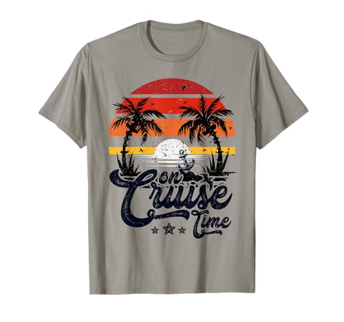 On Cruise Time Coconut Tree Graphic Summer Vacation Cruising T-Shirt